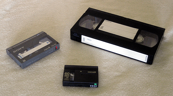 Video 8, VHS and MiniDV (cropped)