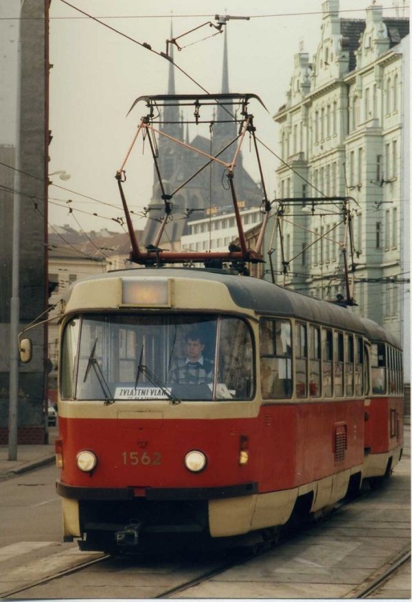 Brno Tramvaj zvláštní vlak, Feb 1992. tatra T3 tram No.1562