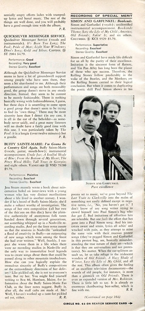 1968 Record Reviews: Quicksilver Messenger Service, Buffie Sainte-Marie, Simon and Garfunkel