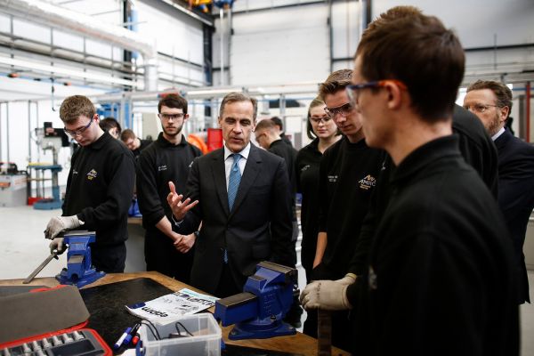 Mark Carney at the University of Sheffield Advanced Manufacturing Research Centre (AMRC) training centre in Sheffield, U.K