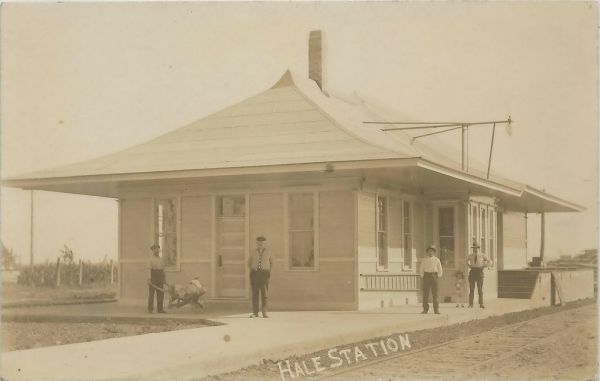 NE Hale ELLAKE Long Lake MI RPPC D&MRR Detroit & Mackinac Railway DEPOT on the D&M Rose City Branch in Iosco County Photographer VOSBURG
