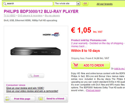 pixmania blu ray player €1.05