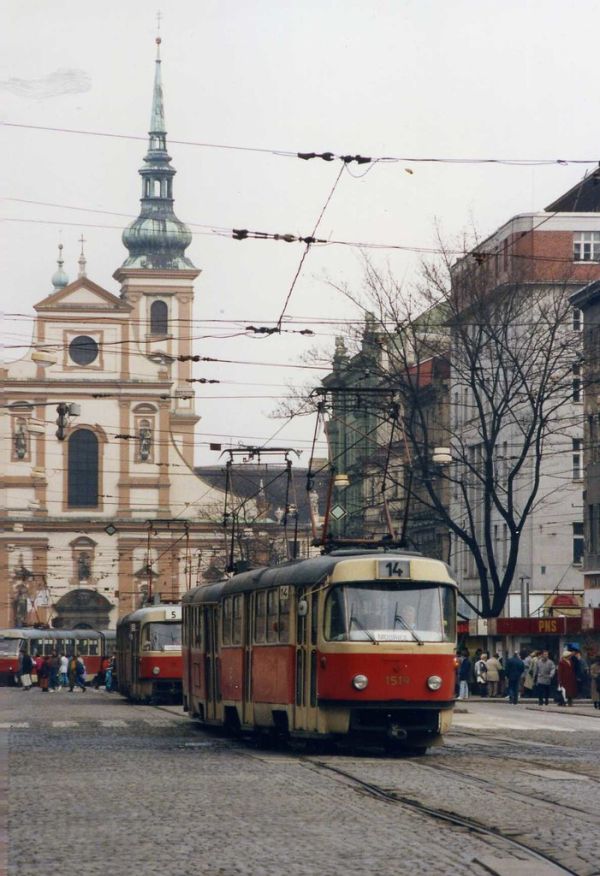 BRNO Tramvaj, FEB 1992. Tatra T3 Tram no 1519, Linka 14