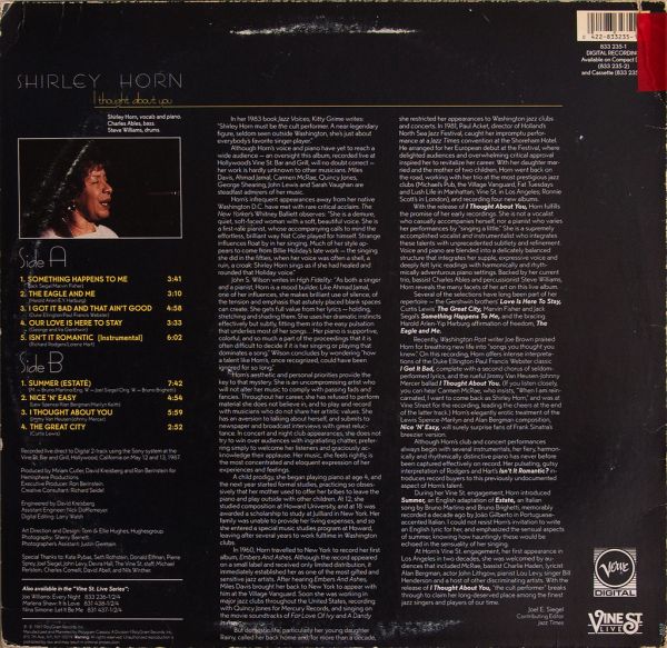 Shirley Horn: I Thought About You (Live at Vine Street) back cover