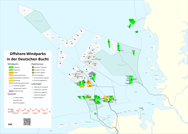 Karte Offshore-Windparks in der Deutschen Bucht