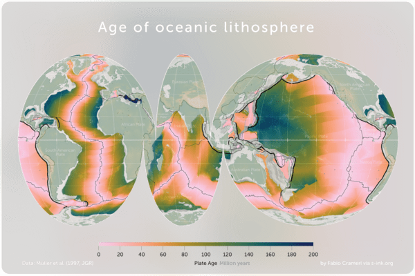 Global Map of Oceanic Plate Age by Fabio Crameri