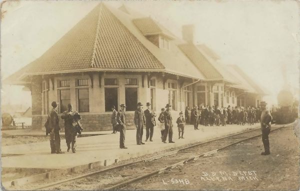 RR NE Alpena MI RPPC c.1908 D&MRR Detroit & Mackinac Railway DEPOT one of the largest and most elegant railroad depots in northern Michigan burned to the ground in the late 1990s