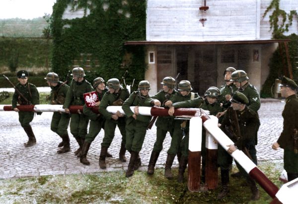 German soldiers remove the Polish border crossing in Sopot during the first stages of the Invasion of Poland