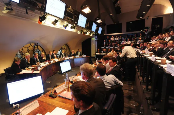 New Governor Mark Carney attending his first Monetary Policy briefing