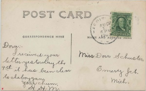 RR NE Harrisville MI RPPC 1908 D&MRR DEPOT Detroit & Mackinac Railroad Harrisville people donate the stone to the Railroad so that that the railway company would build a stone depot-