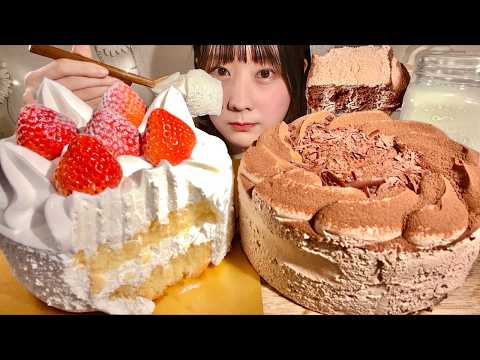 ASMR Strawberry Cake Chocolate Cake【Mukbang/ Eating Sounds】【English subtitles】